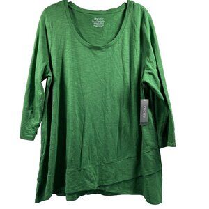 Chicos Ultimate Tee Women's Top L‎ Solid Green 3/4 Sleeve Pullover Cotton Modal